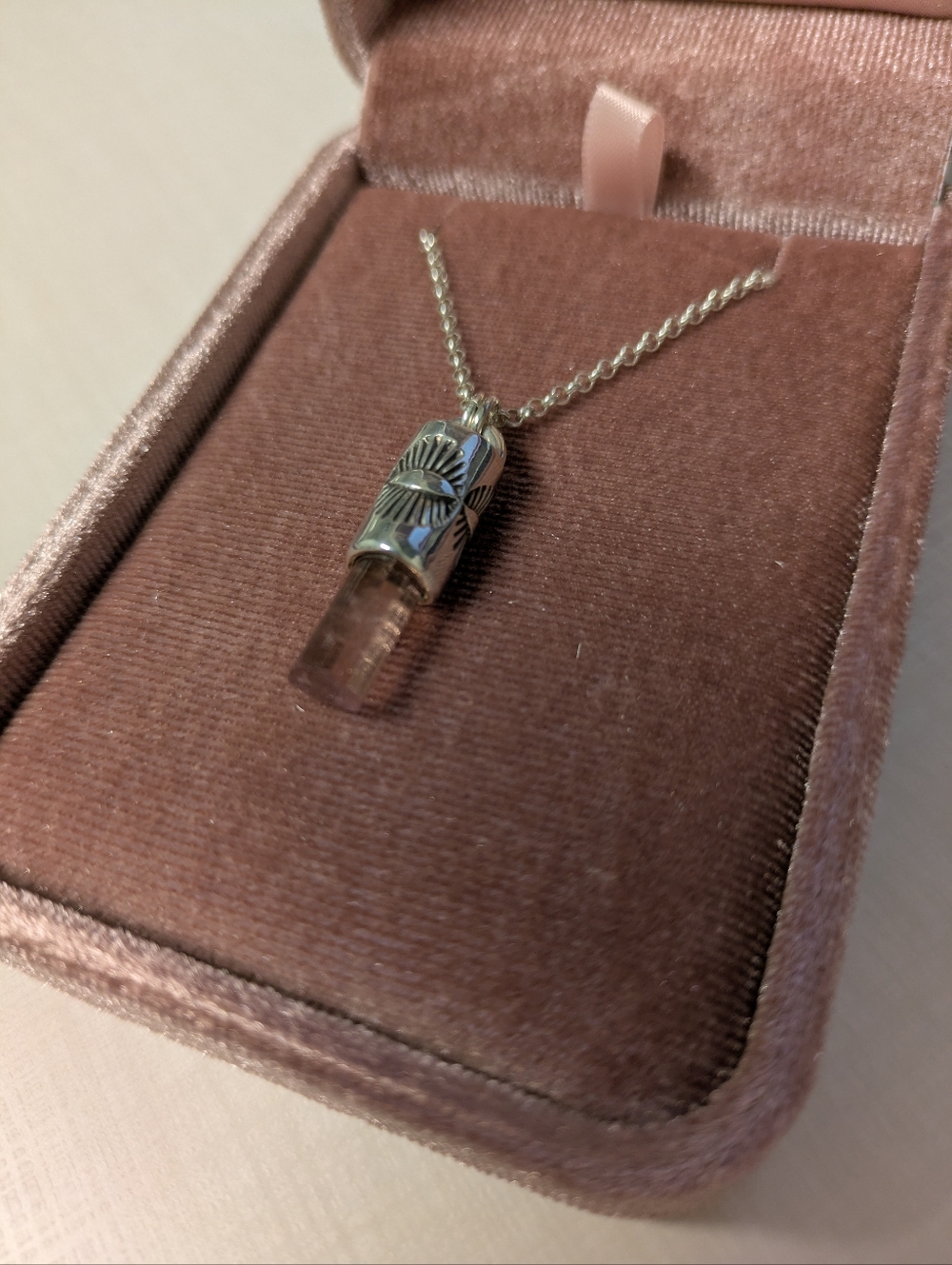 Numi Olive Pink Tourmaline Eye Talisman With Sterling Silver Necklace - Picture 4 of 5